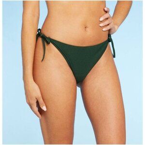 Shade & Shore Women's Dark Green Side-Tie Cheeky Bikini Bottom Size Medium